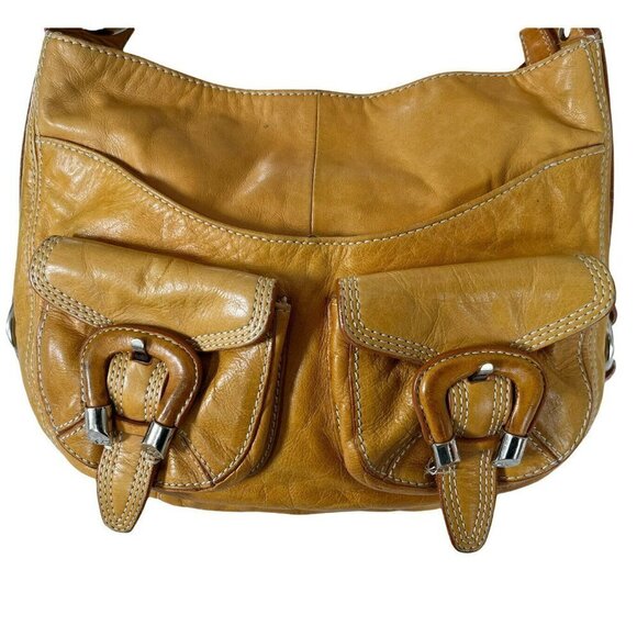 Francesco Biasia Whiskey Saddle Leather Shoulder Hobo Bag Double Front P… - Picture 3 of 12